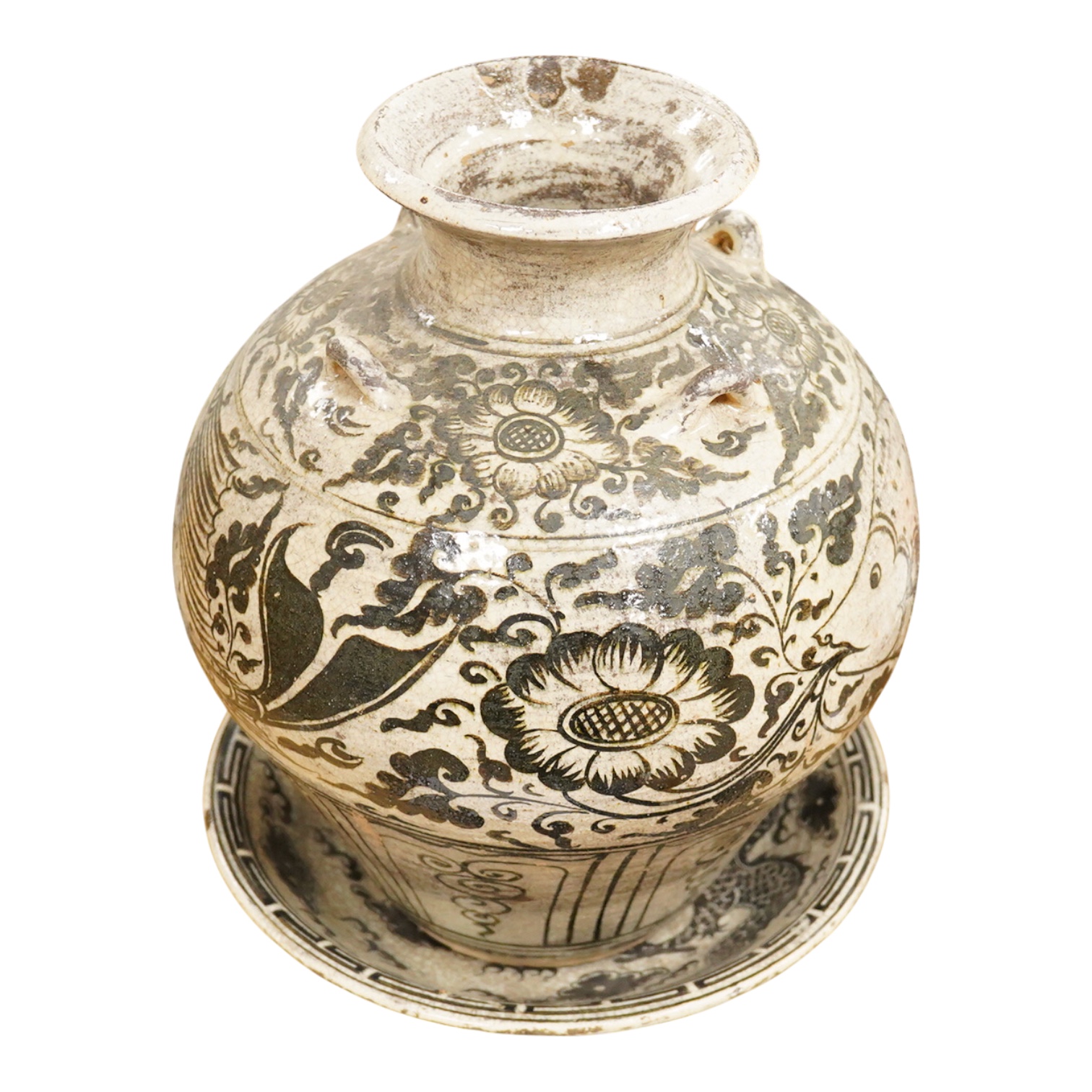 A Thai underglaze black large jar and a similar Dragon bowl